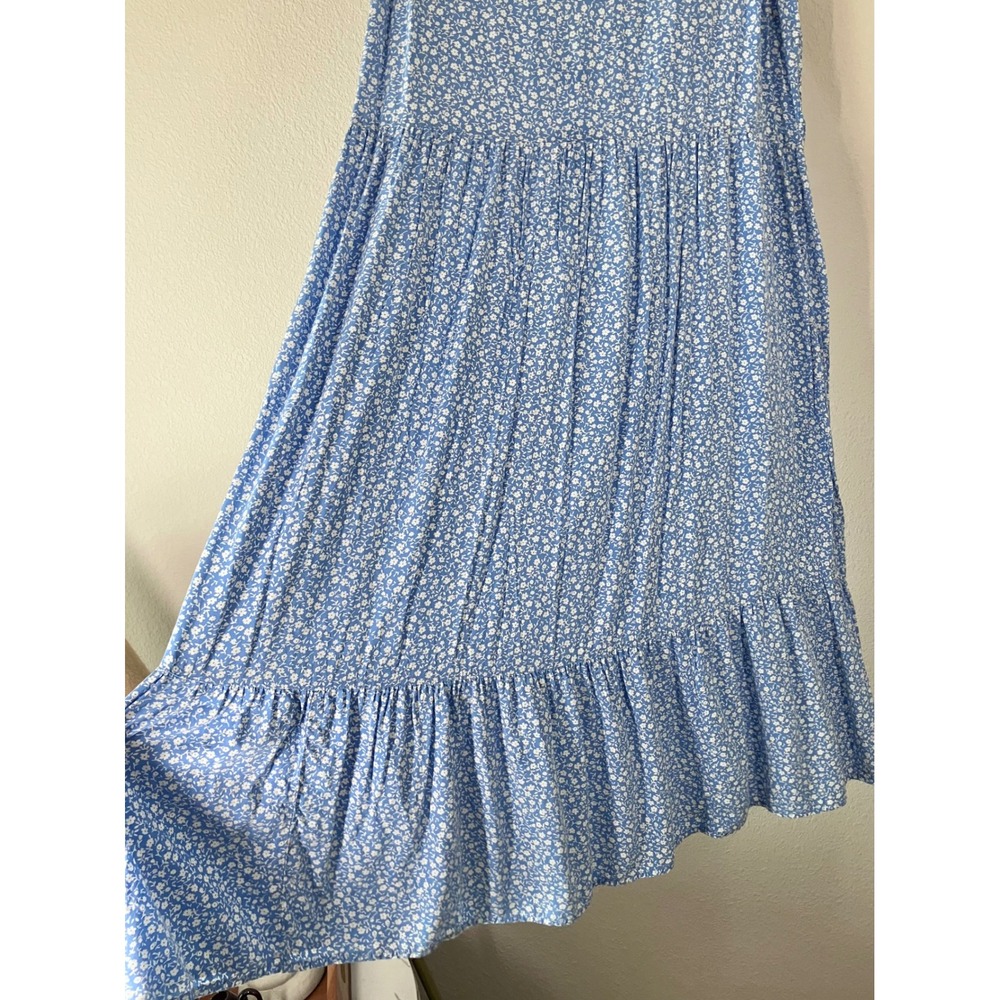 OLD NAVY Tiered Boho Dress XL Ditsy Floral Ruffle Peasant Cottage Trad Wife Blue - Picture 3 of 7